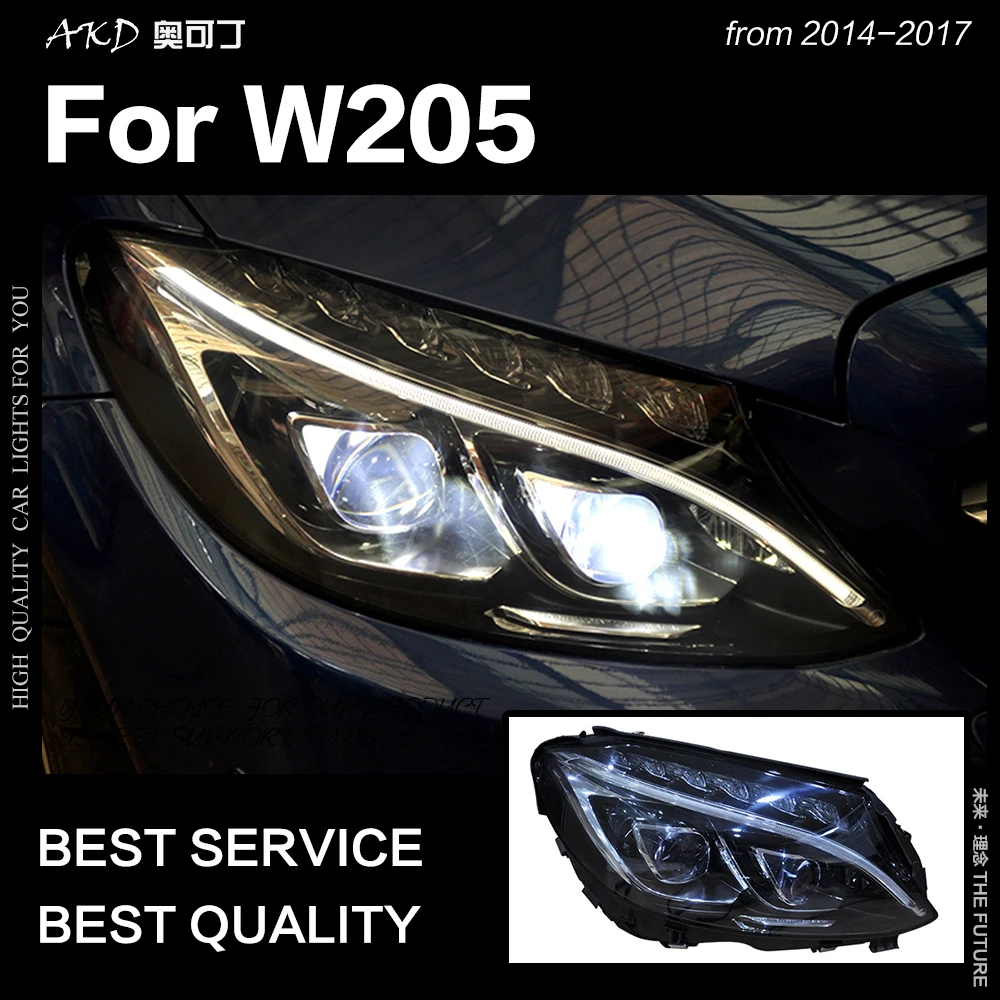 АКД стайлинга автомобилей фара для W205 фары- C300 C260 Новинка светодиодный светодиодные дневные ходовые огни на передних фарах Bi Xenon Hid авто аксессуары
