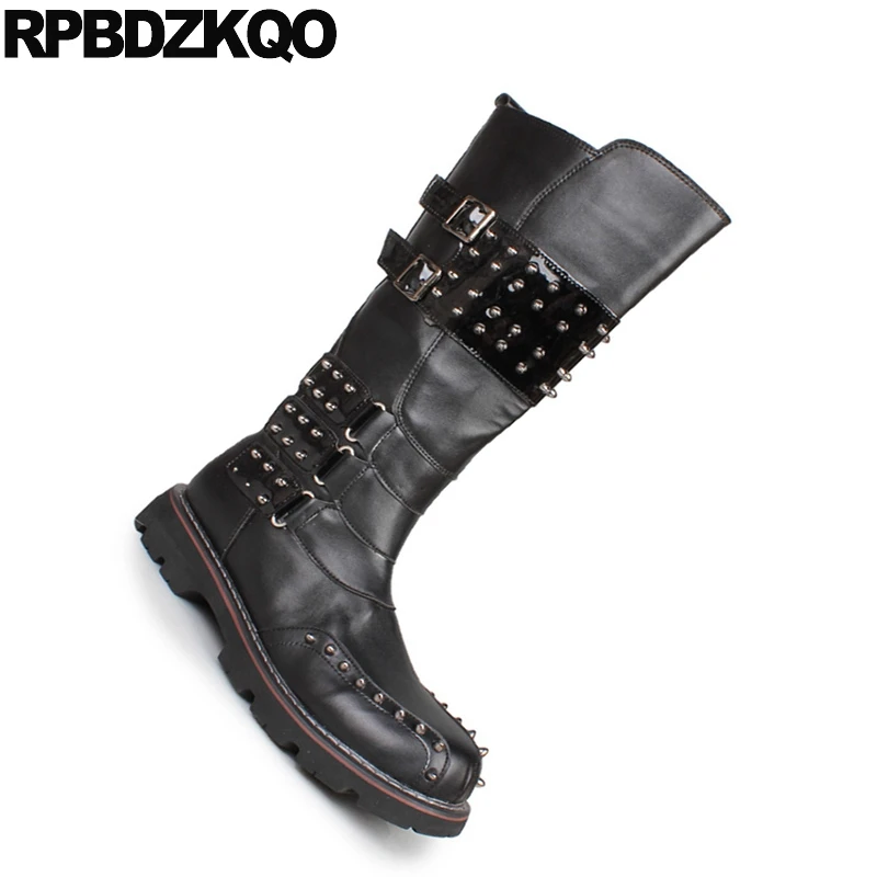 приукрашенный молния мода высокие сапоги шпилька черный высокая подошва мужские