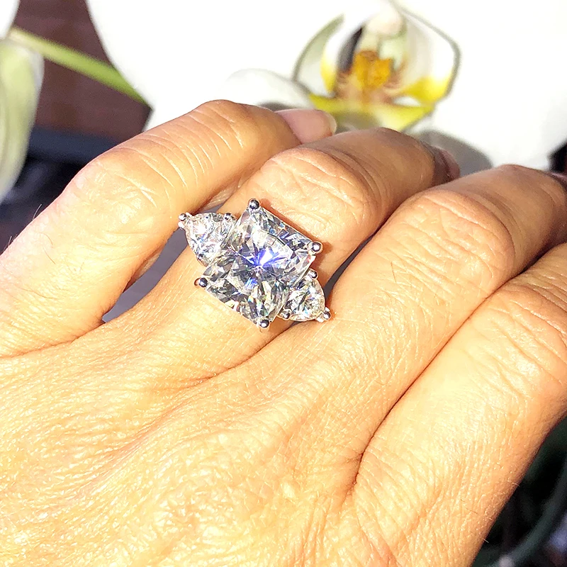 7ct Сияющий граненый обручальное кольцо 1.60ct триллион муасанитов кольцо на головщину Твердое 14 K белое золото для женщин