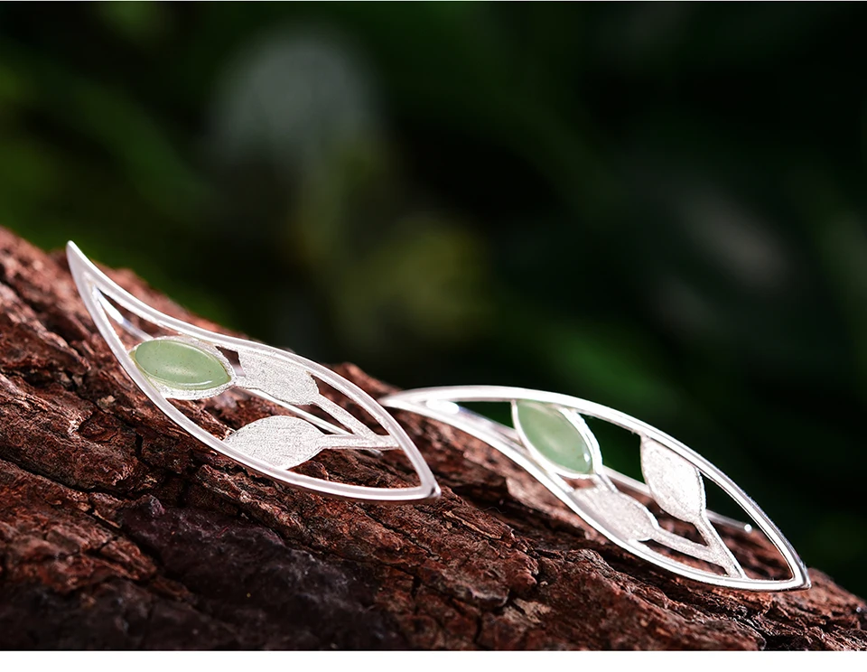 Lotus Fun реальные 925 Серебро Природный ручной Fine Jewelry Весна в воздухе листья падение серьги для женщин