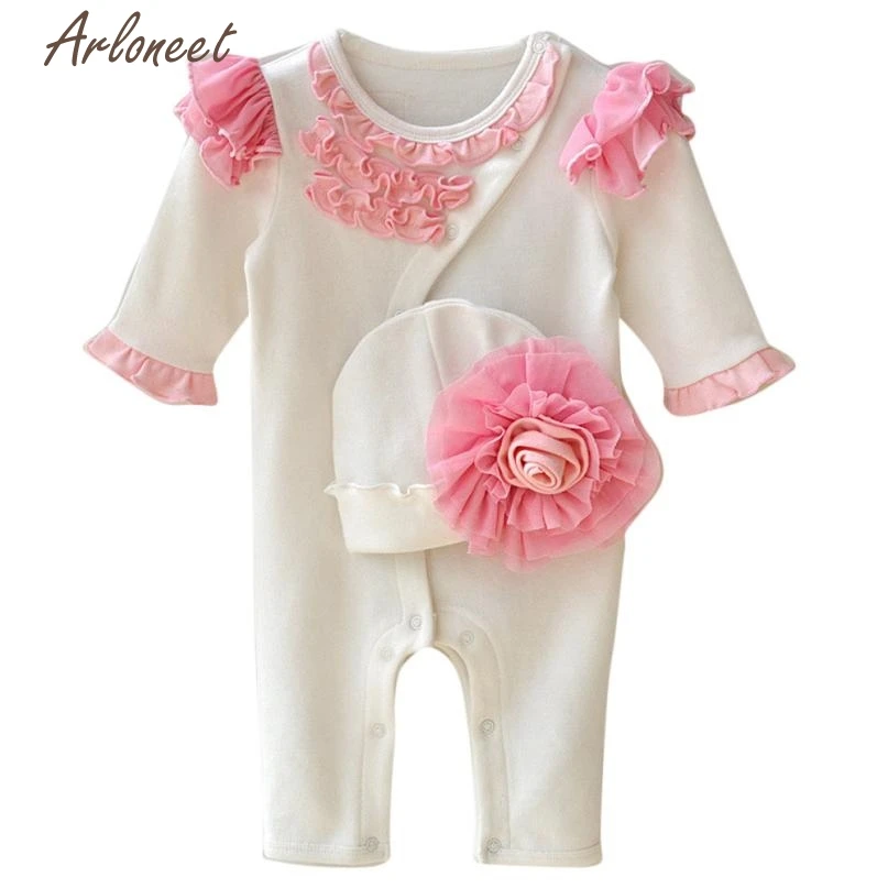 2017 модная шапочка для новорожденных девочек + комбинезон боди комплект одежды