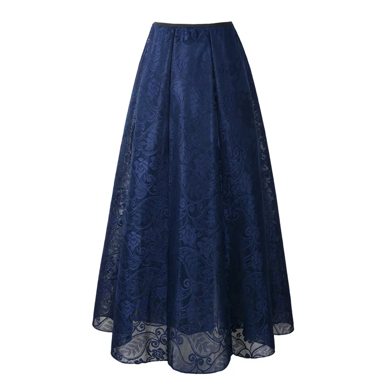 Navy blue Neophil, винтажные женские цветочные кружевные сетчатые длинные юбки, мусульманские макси 100 см, высокая талия, плиссированный принт, Boho Longa Saia MS1607 - Цвет: Navy blue
