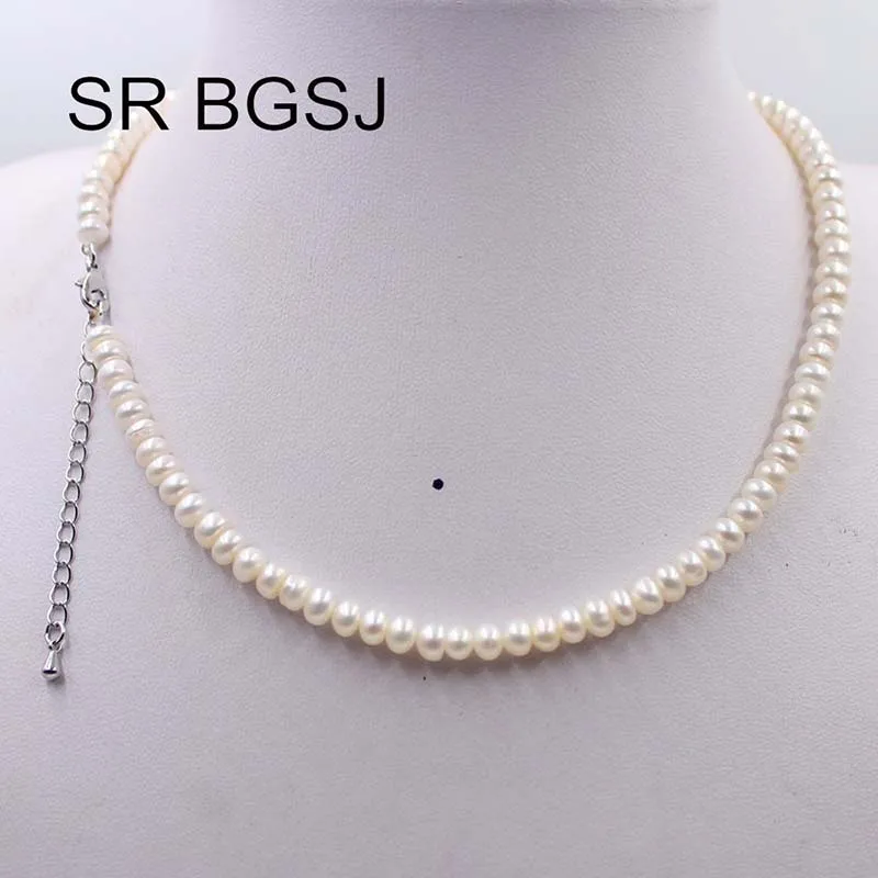 Free Shipping 5 6mm White Natural Rondelle Pearl Adjustable Chain Women Jewelry Necklace 18&quot|Колье| |