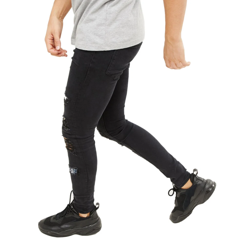 Мужские обтягивающие джинсы в стиле пэчворк рваные панк модные повседневные |
