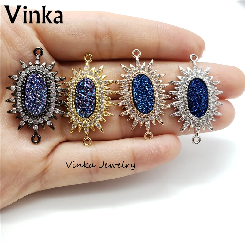 10Pcs/Lot 2018 New Wholesale Popular Natural Drusy &amp Cubic Zirconia Stone Charm Adjustable Bracelet for Women | Украшения и