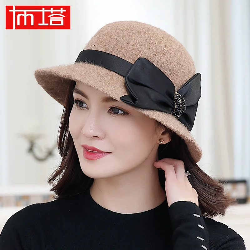 

Girls Woolen Knitted Hat Lady Autumn Winter Fedoras Cap Warm Wool Fedoras Hat Students Leisure Warm Dome Cap Adjustable B-8700