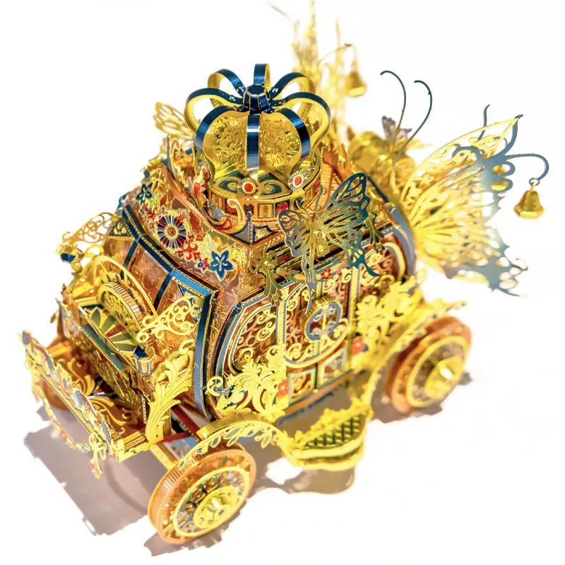 MU 3D металлическая головоломка красная Rincess модель кареты DIY 3D лазерная резка сборка головоломки игрушки с голосовым управлением светильник подарок для детей - Цвет: Blue Rincess Carriag