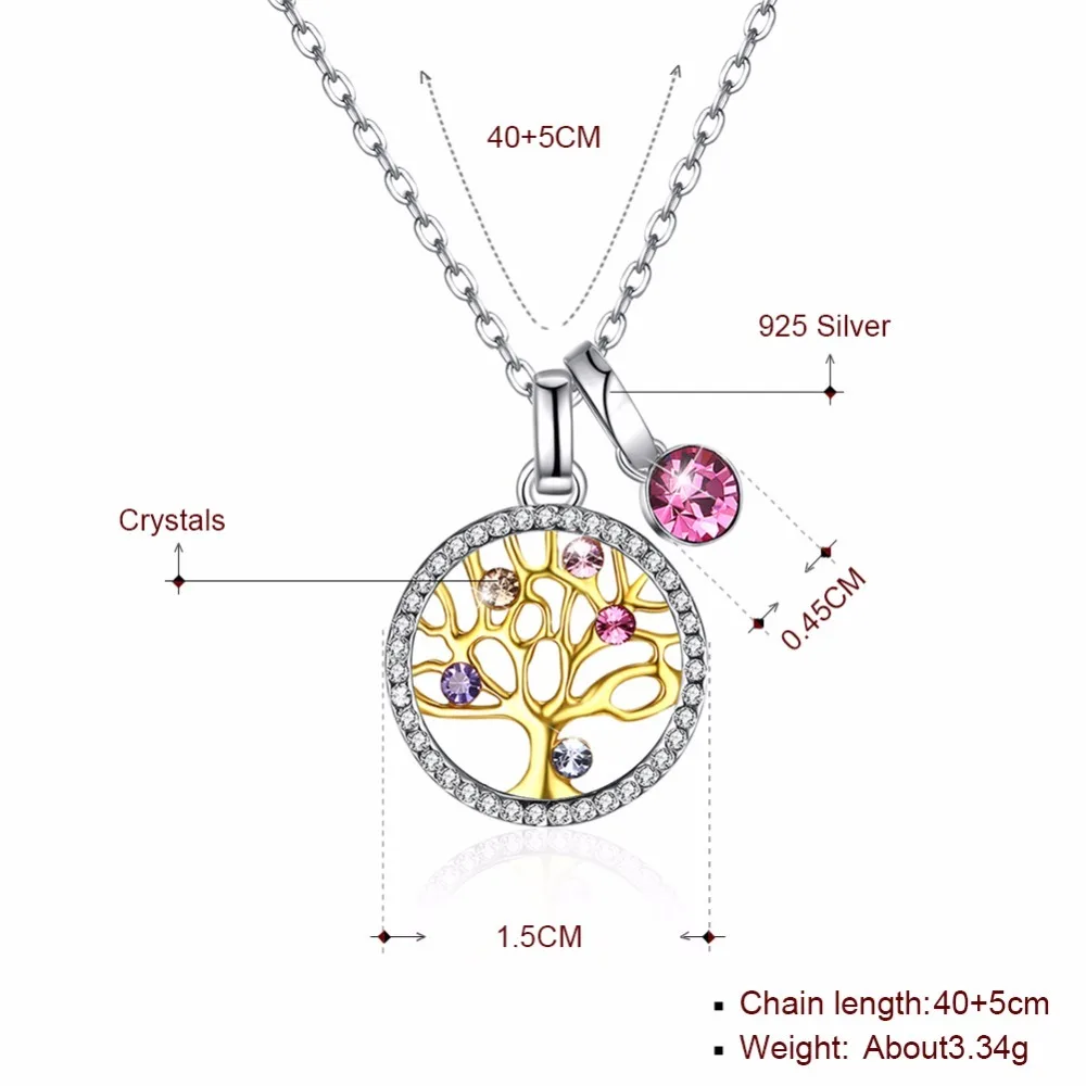 Lekani 925 Sterling Silver Tree Of Life Round Pendant Necklaces Crystal From Swarovski Women Fine Jewelry Collares De Prata Gift | Украшения