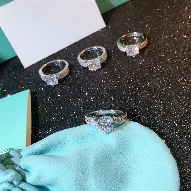 S925 Стерлинговое Серебро идеальный крой сверкающие схожие Moissanite кольцо женское принцесса оригинальные имитация обручальные кольца с брилиантами