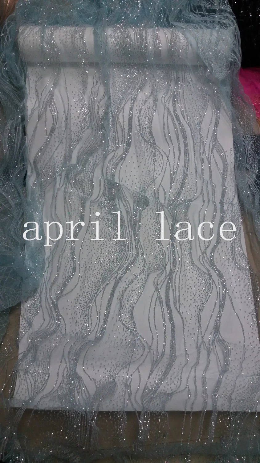 5 ярдов HL001 Блестящий светло голубой сетчатый тюль кружевная ткань для индийских