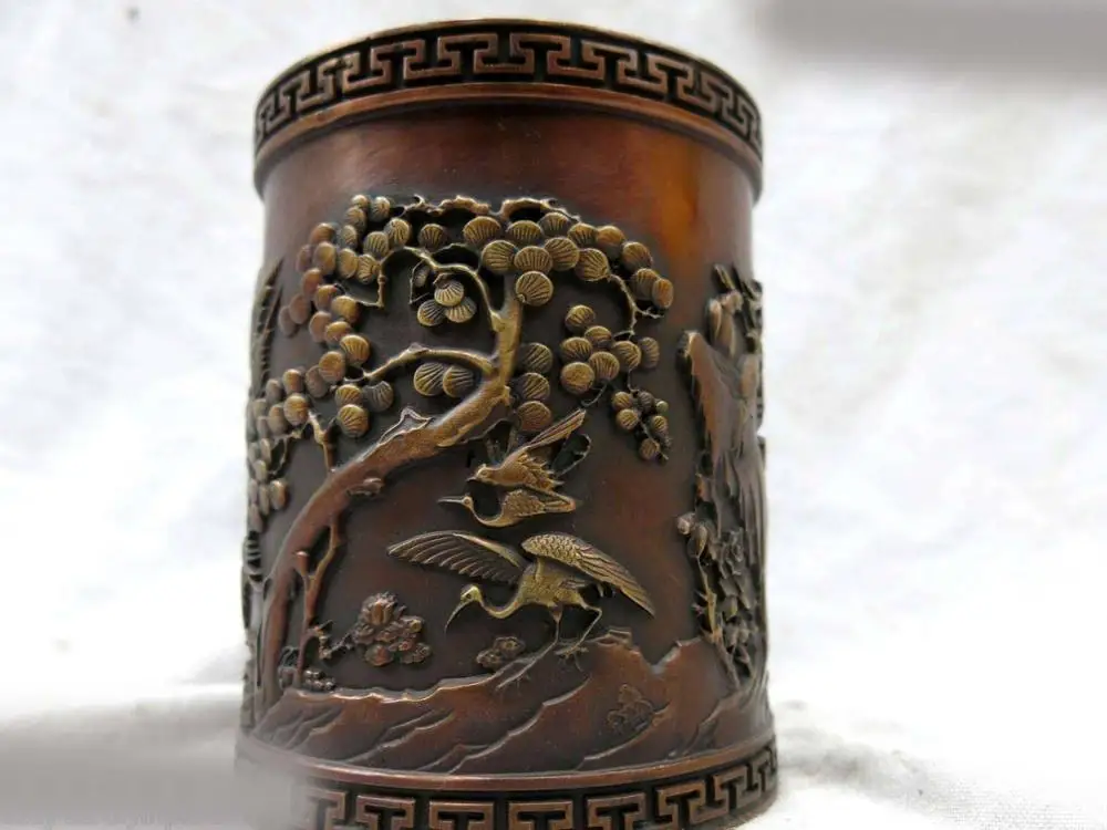 Китайский чистый красный бронзовый тонкой работы много птица феникс кран кисть