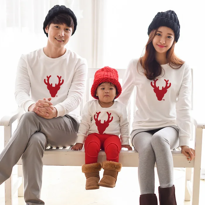 2018 осень-зима Рождественская футболка одежда для всей семьи толстовки мамы дочки