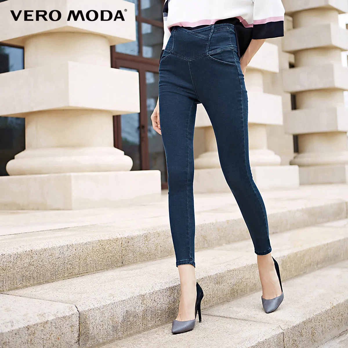 Indigo Blue Denim Vero Moda джинсы женские О товаре с высокой талией облегающие брюки; эластичные маленькие свободного кроя Джинсы зауженные джинсы женские | 316349506 - Цвет: Indigo Blue Denim