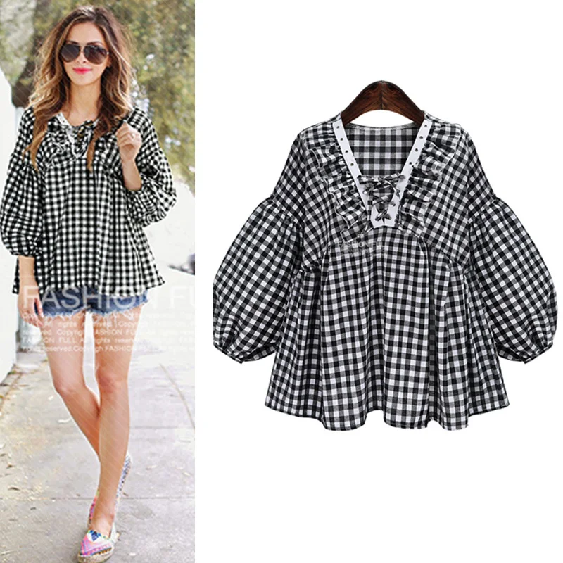 Новинка Осень зима 2020 просторная женская рубашка в клетку европейском и