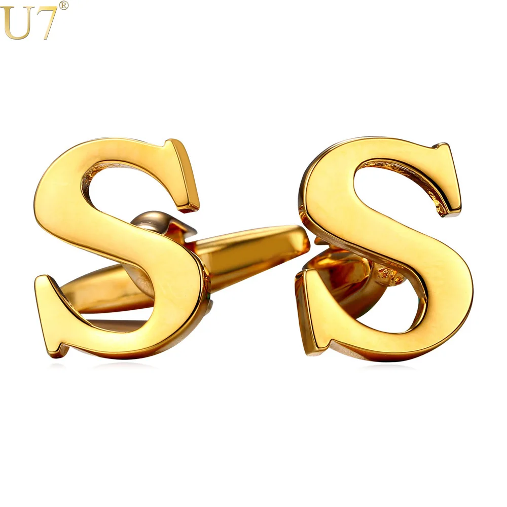 U7 Алфавит Буква S Запонки Для Мужчин Ювелирные Изделия Позолоченные Кнопки На