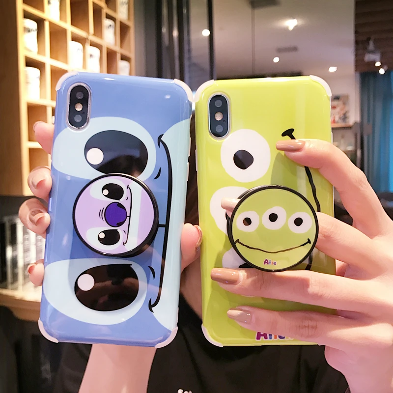 For iPhone XS Max XR X Cartoon case Stitch winnie toy story Soft back 8plus 7 7p 6S 6P Monsters cover + stander |