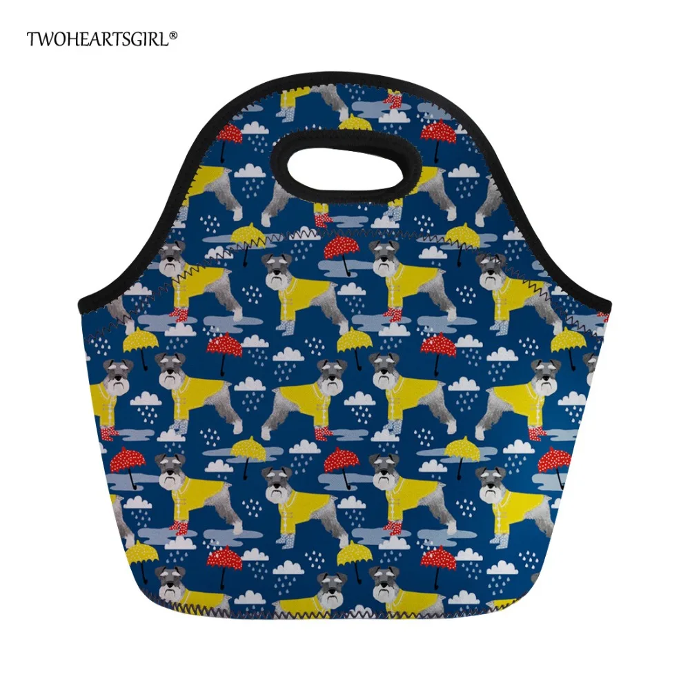 

Twoheartsgirl Cute Schnauzer Print Women Teen Girls Lunch Handbag Insulated Neoprene Lunch Tote Bag for College Women Food Bags