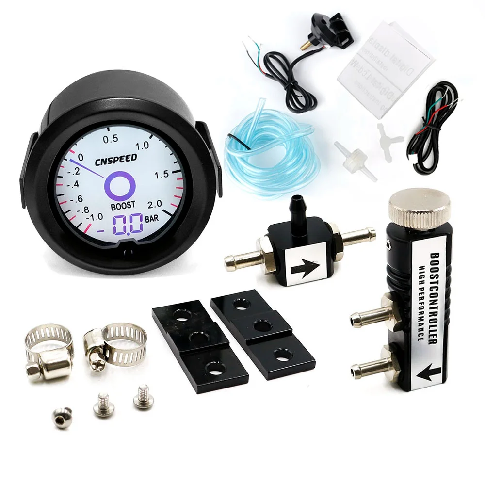 black Controller 2 дюйма/52 мм турбо Boost Gauge жидкий кристалл 7 цветов виртуальный дисплей со стрелкой турбо Настольный бар с регулируемым контроллером комплект - Цвет: black Controller