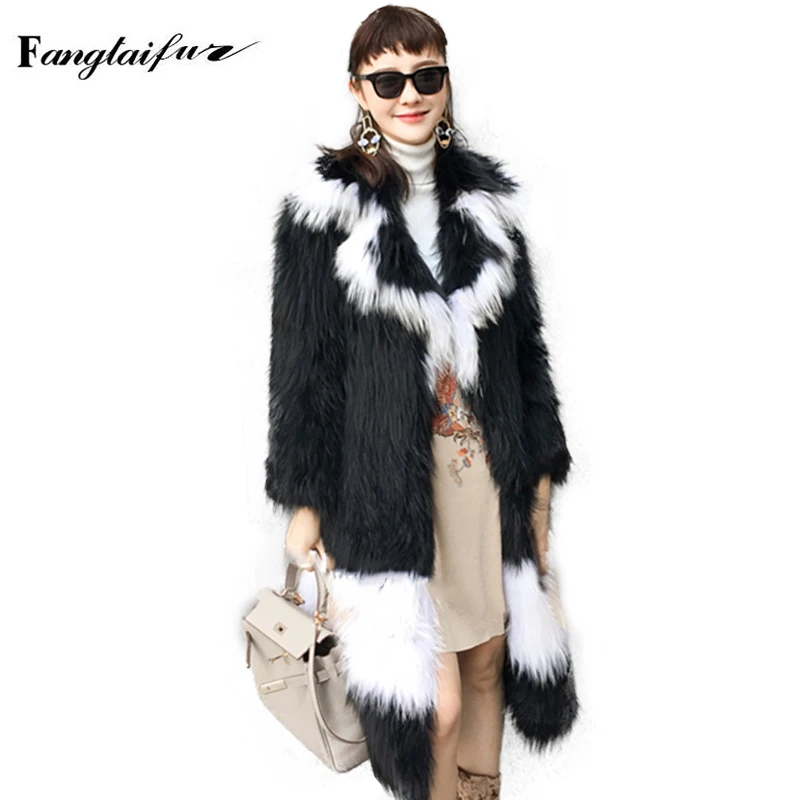 Женская зимняя куртка Ftangaiur плетеная шуба из лисьего меха отложной воротник