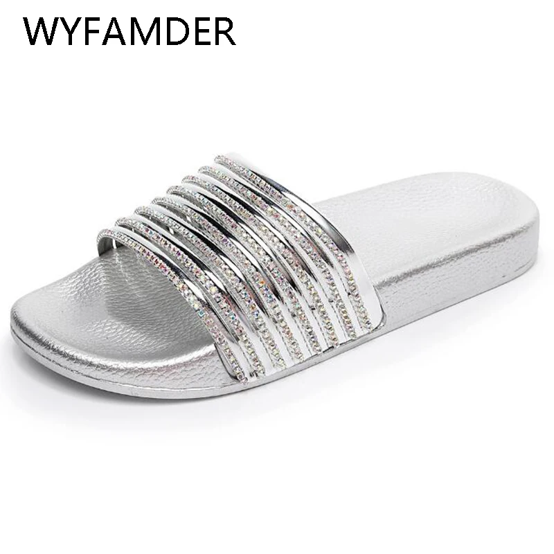 Женские шлепанцы со стразами WYFAMDER летние сандалии на платформе золотого и