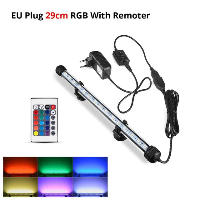 29cm-RGB Штепсельная Вилка европейского стандарта(RGB) Дистанционное аквариумный светильник аквариума Водонепроницаемый 5050 SMD светодиодный светильник бар водных лампы погружные 19/29/39/49 см - Цвет: 29cm-RGB