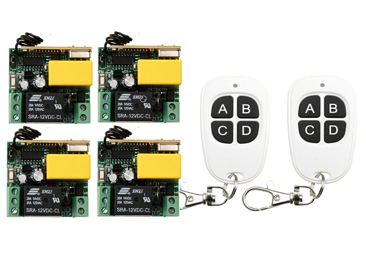 2015 Новый маленький 220В 1CH 10A беспроводной пульт дистанционного управления релейный переключатель системы 4 приемника и 2 передатчика световая лампа LED ON OFF