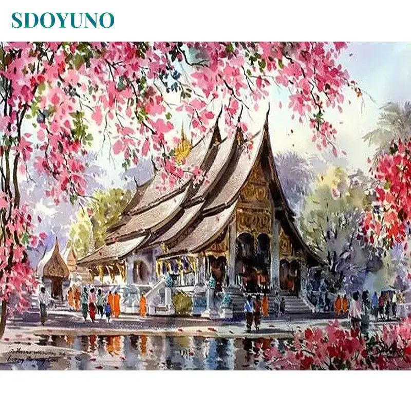 SDOYUNO, Безрамная, персиковый цвет, дача, краски по номерам для взрослых, сделай сам, украшение для дома, декор для спальни, для настенного искусства, уникальный подарок - Цвет: 675