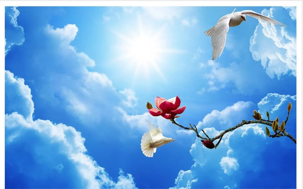 3d потолочные фрески обои для украшения дома облака персик голубь потолок Френки