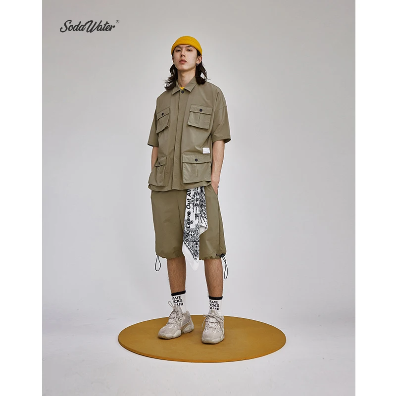Мужская Уличная рубашка sodawater свободная в стиле хип хоп с несколькими карманами