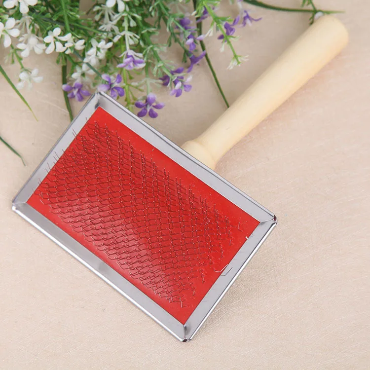 Высокое качество деревянная ручка меховая щетка для чистки домашних животных