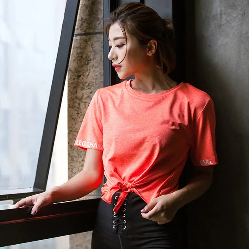 Женская спортивная рубашка для йоги укороченная Облегающая с короткими рукавами