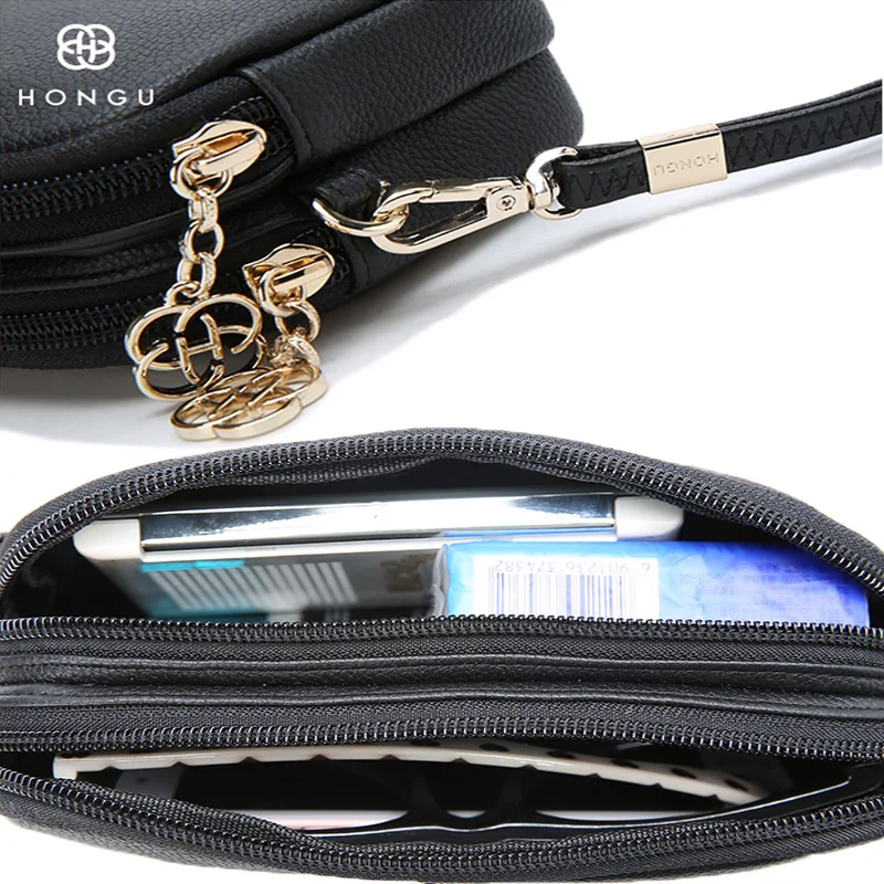 Hongu роскошные кожаные сумки через плечо женщин ключ кошелек портмоне цепи