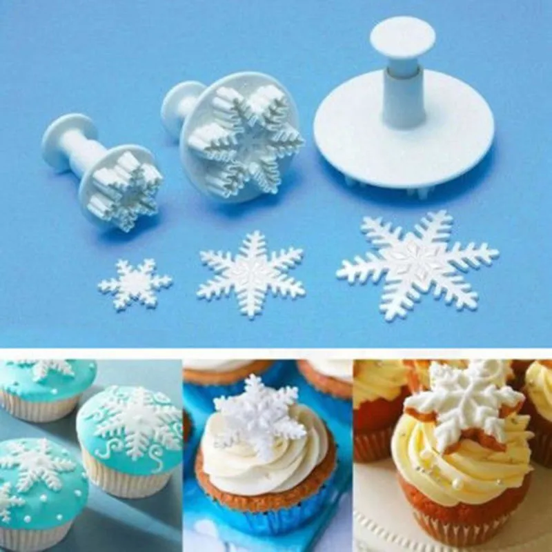 3 шт./компл. Снежинка Fondant(сахарная) Оригинальные формочки для печенья в виде Плунжер, сахарная мастика пресс-формы, Рождественский Подарочный инструменты для украшения торта