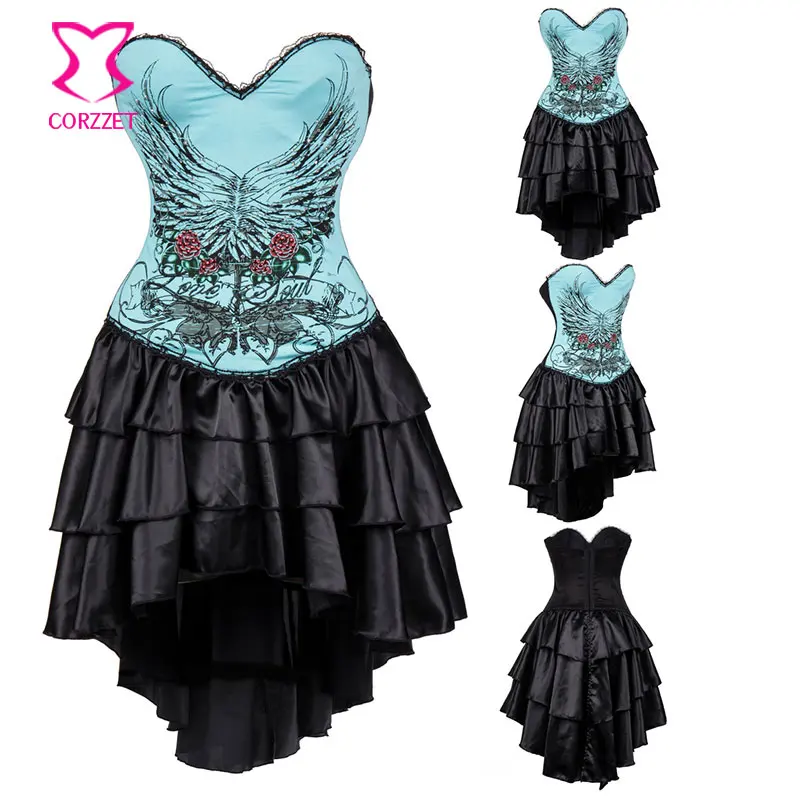 Синий цветочный принт винтажные корсеты и бюстье викторианские готические