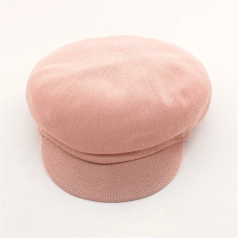 Light Pink DOUBCHOW Для женщин летние дышащие вязаный Французский береты с шапка с козырьком шляпа Девичья Baret шапочка Кепки плоская шляпа - Цвет: Light Pink