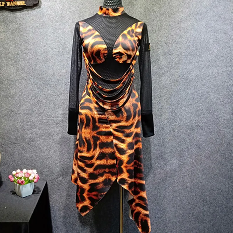 latin dance costumes women dress salsa cha leopard wear black clothes for dancing | Тематическая одежда и униформа