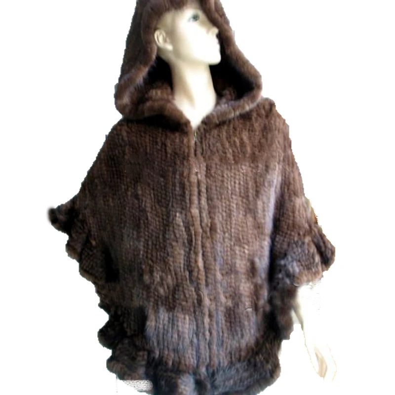 Женские зимние накидки из норкового меха вязаные пончо на молнии накидка с