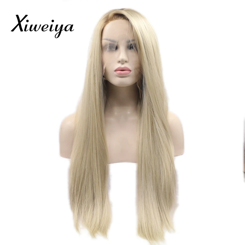 Xiweiya Ombre блонд Glueless Кружева передние парики 2 тона цвета коричневые корни средней