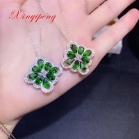 xin yi peng 925 silver plated gold inlaid natural diopside female necklace pendant for women fine pendant s925