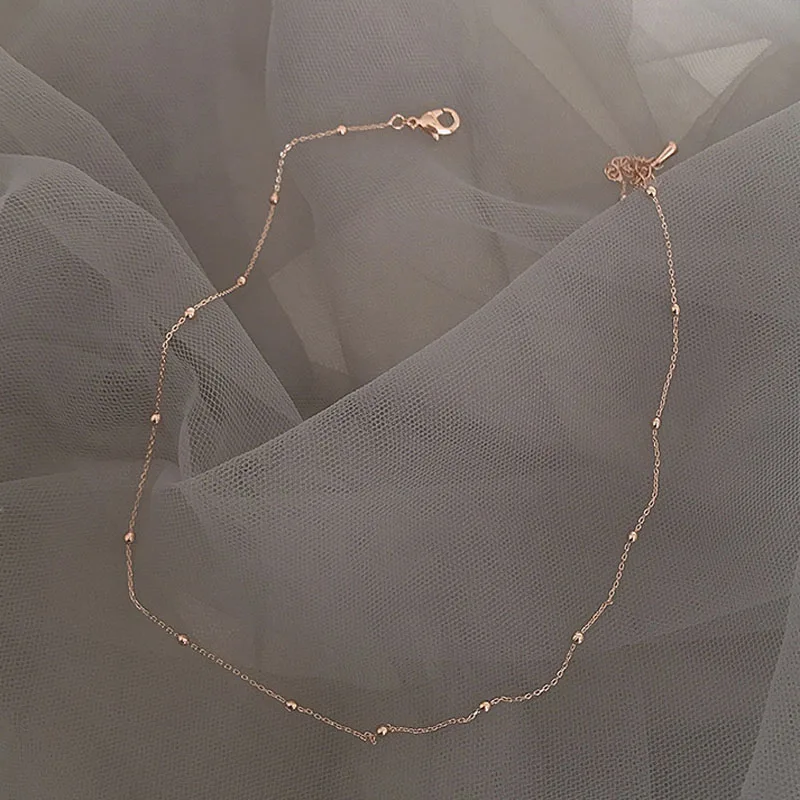 

Japan Korean Simple Vintage Rose Gold Coated Interval Beaded Short Choker Necklace for Women Girls Wedding Party Charm Jewelry