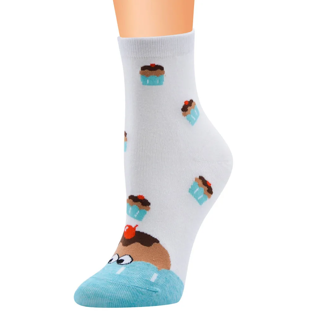 1 Pairs Women Cute Cartoon Printing Pattern Ladies Socks Tube Girls Comfort Causal Cotton Socks calcetines mujer divertido