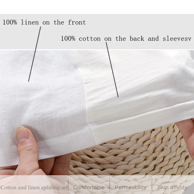 Dou 2018 New Shirt Men T Shirts Top Linen Fashion Slim stretch Vintage Casual white Loose Round neck Breathable Beach | Мужская одежда