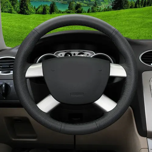 

Аксессуары, накладка из натуральной кожи, чехол на руль автомобиля для Ford Focus 2 C-MAX KUGA 2005 2006 2007 2008 2009 2010
