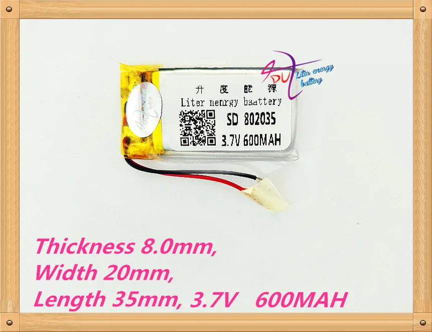 Литий полимерная аккумуляторная батарея 802035 3 7 В 600 мАч для MP3 MP4 MP5 GPS PAD DVD DIY