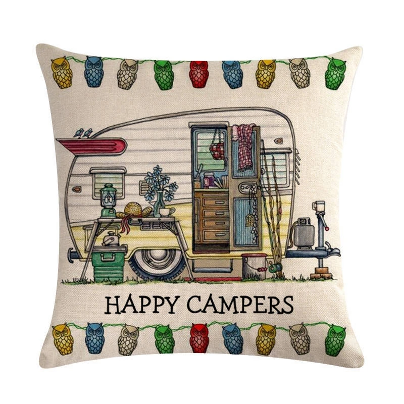 Happy Campers автомобильные льняные Чехлы для подушек Печатные Наволочки диванов