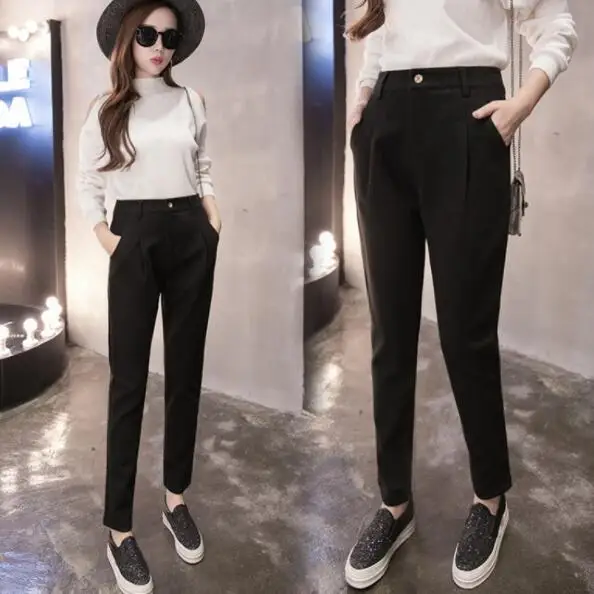 2019 New Vintage Warm Trousers for Women Black Slim Harem Pants Winter Female Capris Pantalon Femme S-2XL DV712 | Женская одежда