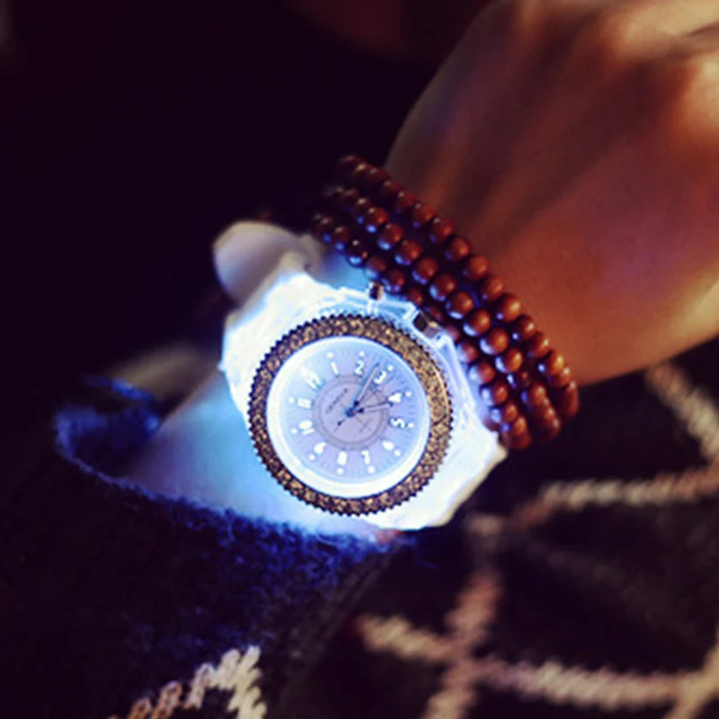 Световой Наручные часы корейской моды Exo кварцевые Relogio Feminino Для женщин Reloj Mujer
