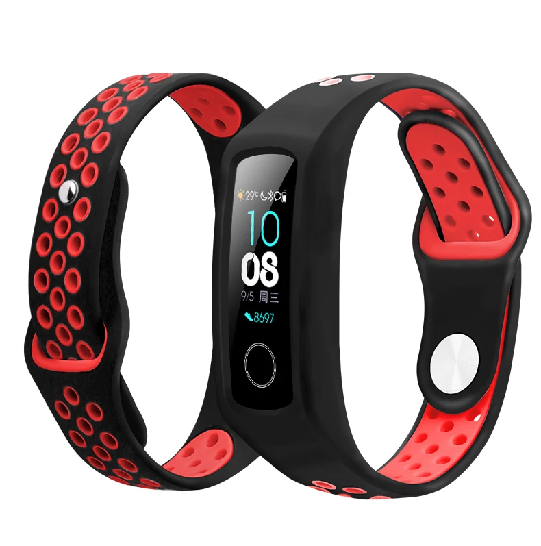 Два-Цвет мягкий силиконовый ремешок для honor band 4/5/3 спортивный ремешок пористый вентиляции Цветной браслет honor band 4 ремень