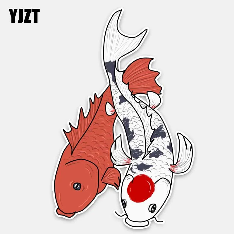 YJZT 9 8 см * 15 2 красивая наклейка Koi с красными и белыми рыбками из ПВХ графическая