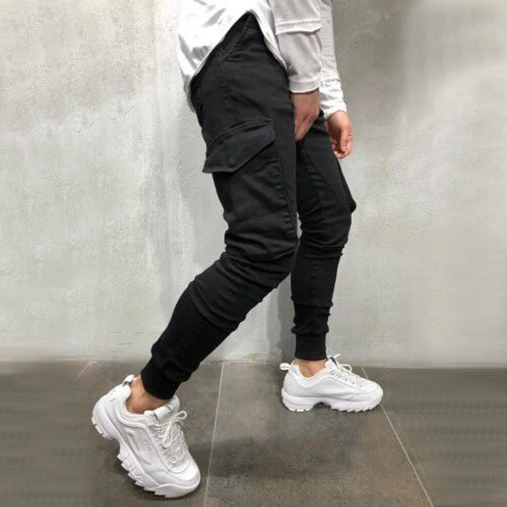 New Fashion Men's Slim Pure Color Casual Sports Woven Pocket Feet Pants pantalones hombre streetwear joggers sweatpants